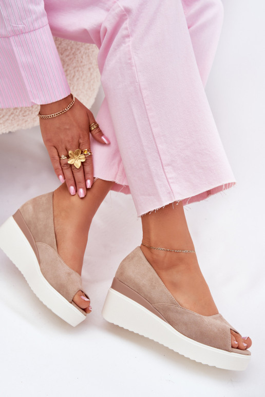 Sandali alti da donna in suede sintetico color sabbia Velira