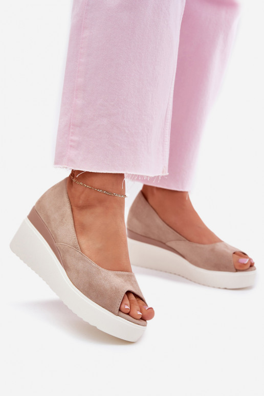 Sandali alti da donna in suede sintetico color sabbia Velira