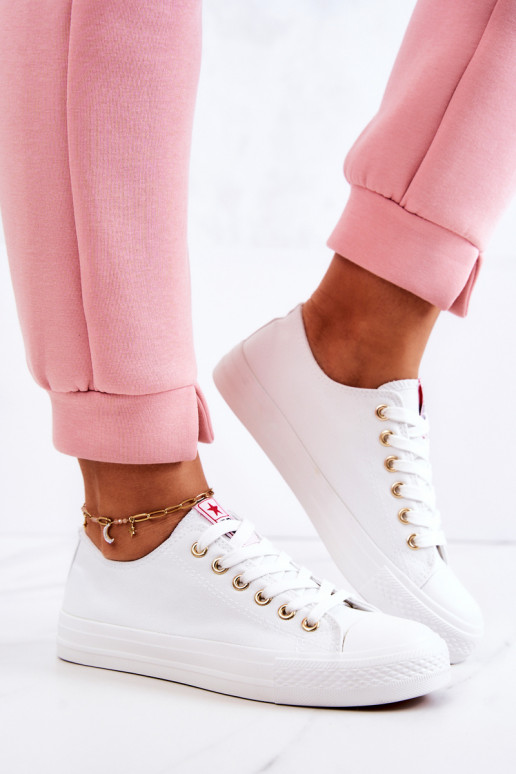 Scarpe casual classiche da donna in bianco e oro Ecoma