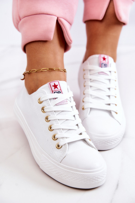 Scarpe casual classiche da donna in bianco e oro Ecoma