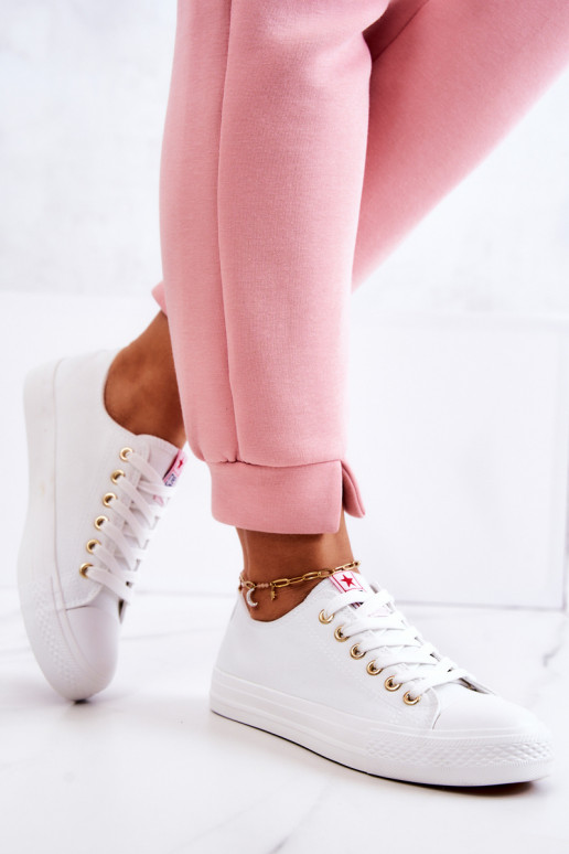 Scarpe casual classiche da donna in bianco e oro Ecoma