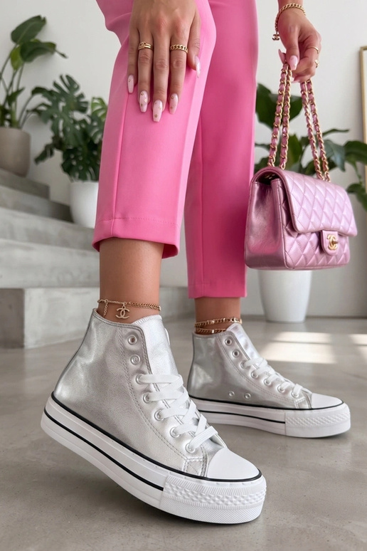 Sneakers metallici argentati sopra la caviglia Piper