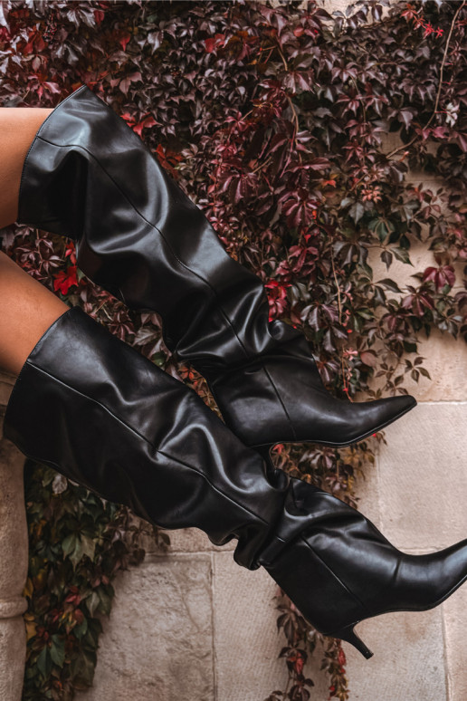 Stivali alti da donna slip-on con tacco sottile in nero Ysolienne