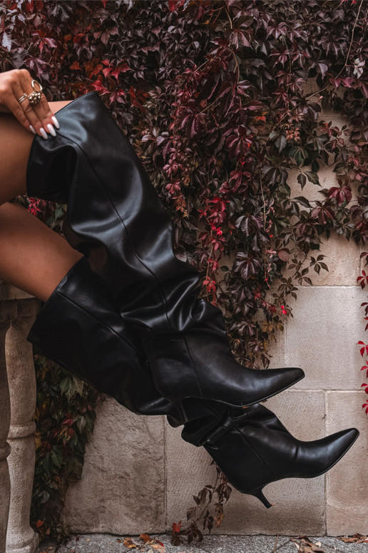 Stivali alti da donna slip-on con tacco sottile in nero Ysolienne