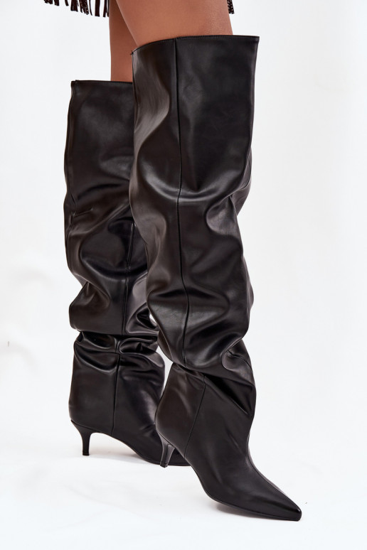Stivali alti da donna slip-on con tacco sottile in nero Ysolienne