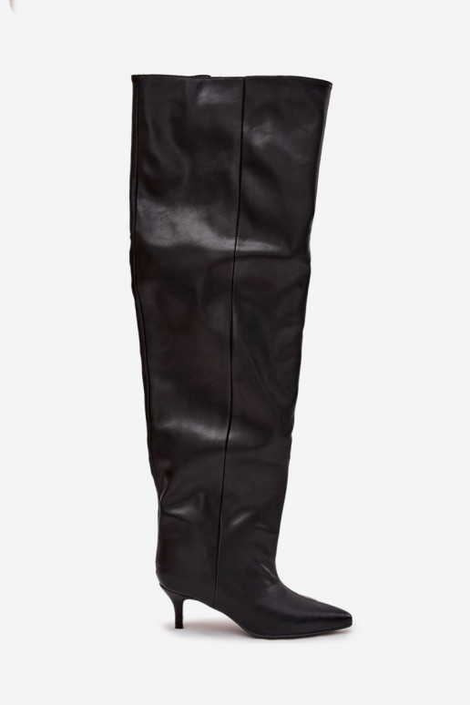 Stivali alti da donna slip-on con tacco sottile in nero Ysolienne