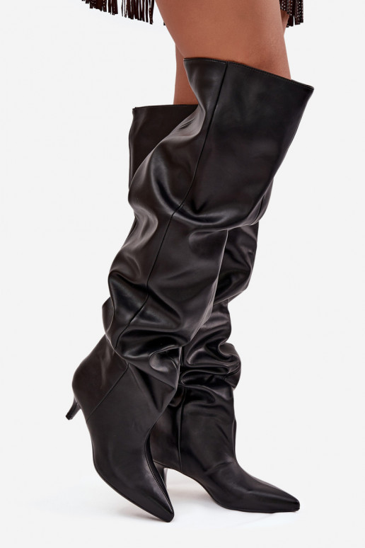 Stivali alti da donna slip-on con tacco sottile in nero Ysolienne
