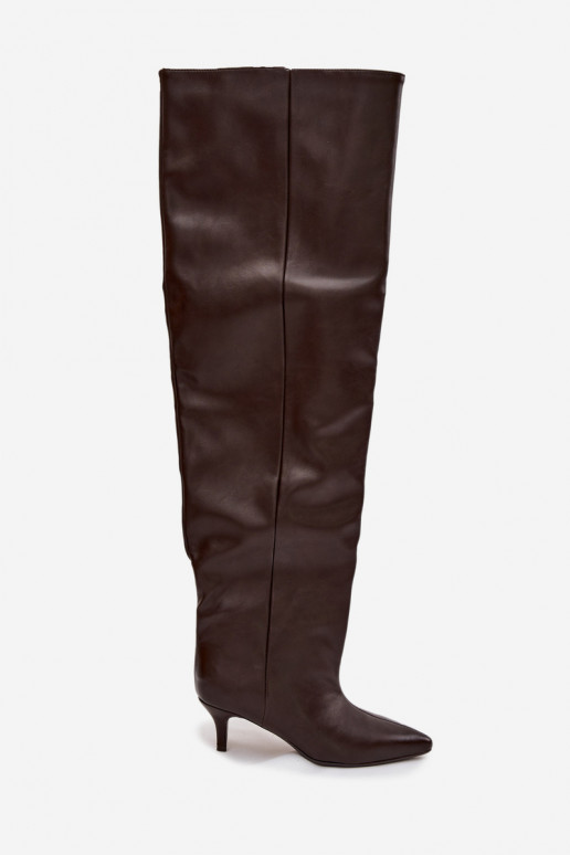 Stivali alti da donna slip-on con tacco sottile in cioccolato Ysolienne