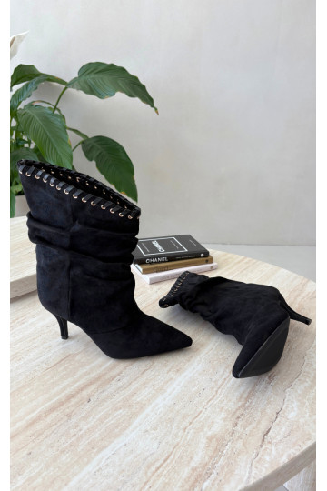 Stivaletti arricciati con tacchi sottili color nero Herella