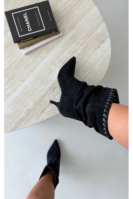 Stivaletti arricciati con tacchi sottili color nero Herella