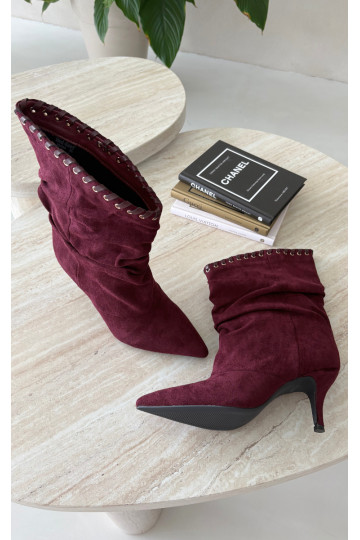 Stivaletti arricciati con tacchi sottili color bordeaux Herella 2