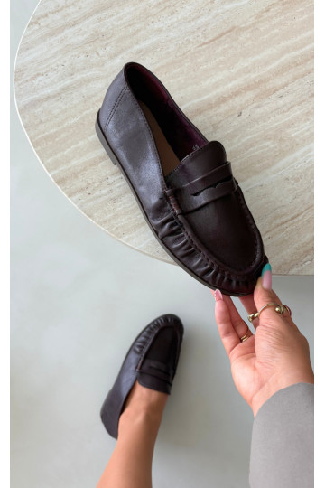 Mocassini da donna con rouches color cioccolato Sabley