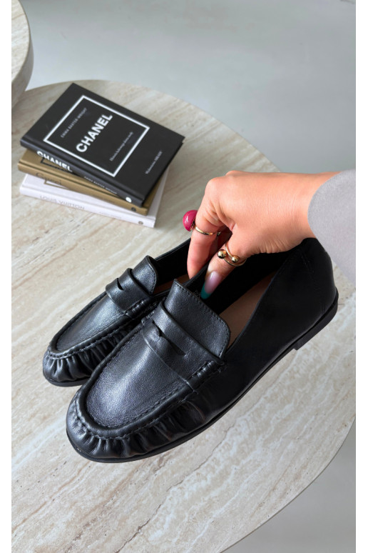 Mocassini da donna con rouches color nero Sabley