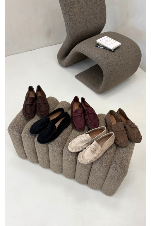 Mocassini da donna con rouches in suede sintetico color sabbia Sabley