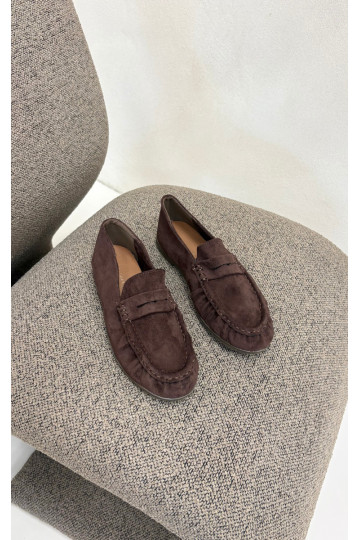 Mocassini da donna con rouches in suede sintetico color cioccolato Sabley