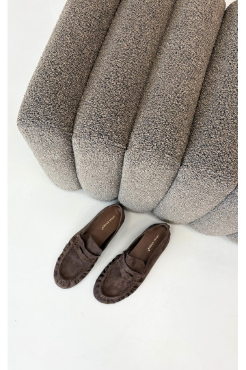 Mocassini da donna con rouches in suede sintetico color marrone Sabley 2