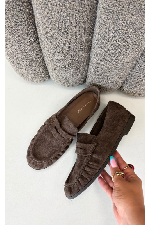 Mocassini da donna con rouches in suede sintetico color marrone Sabley