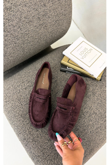 Mocassini da donna con rouches in suede sintetico color bordeaux Sabley