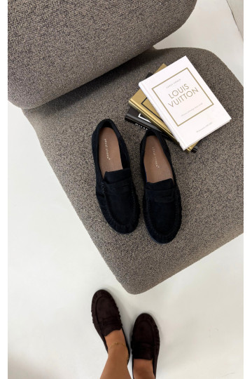 Mocassini da donna con rouches in suede sintetico color nero Sabley