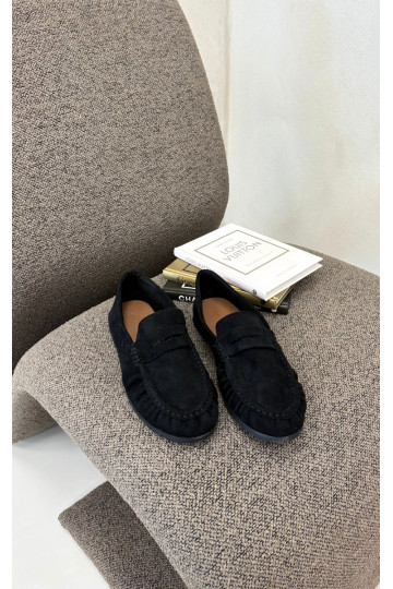Mocassini da donna con rouches in suede sintetico color nero Sabley 2