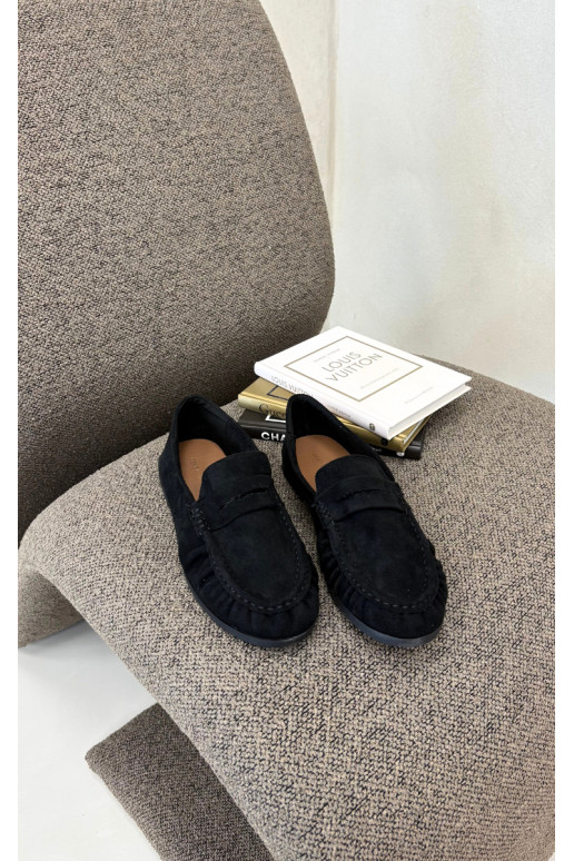 Mocassini da donna con rouches in suede sintetico color nero Sabley