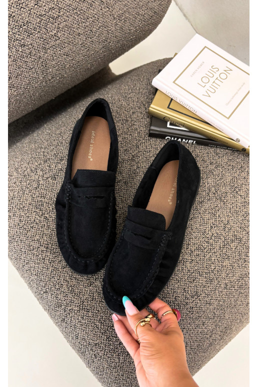 Mocassini da donna con rouches in suede sintetico color nero Sabley
