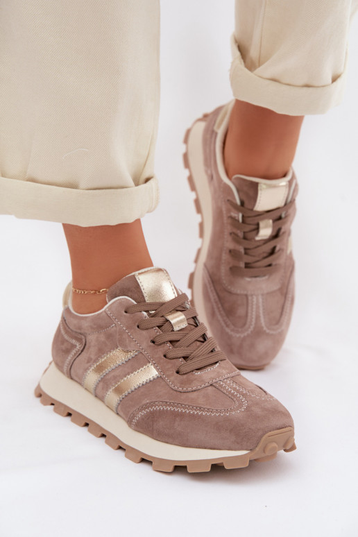 Sneakers platform in suede sintetico color sabbia da donna S.Barski LR61-7097