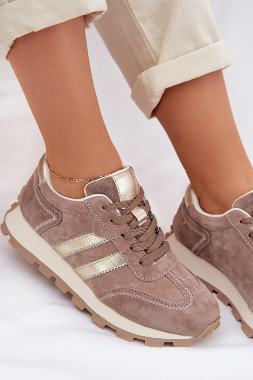 Sneakers platform in suede sintetico color sabbia da donna S.Barski LR61-7097