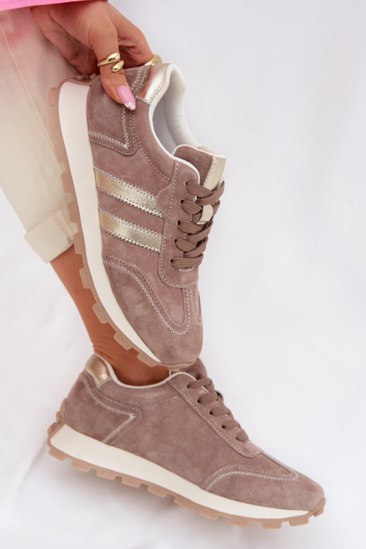 Sneakers platform in suede sintetico color sabbia da donna S.Barski LR61-7097