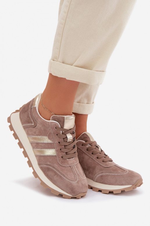 Sneakers platform in suede sintetico color sabbia da donna S.Barski LR61-7097