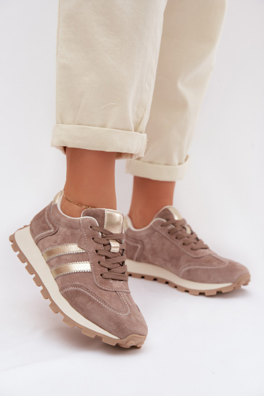 Sneakers platform in suede sintetico color sabbia da donna S.Barski LR61-7097