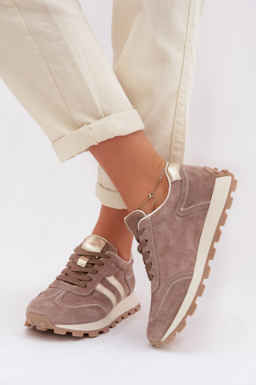 Sneakers platform in suede sintetico color sabbia da donna S.Barski LR61-7097