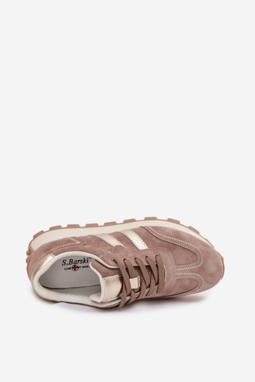 Sneakers platform in suede sintetico color sabbia da donna S.Barski LR61-7097