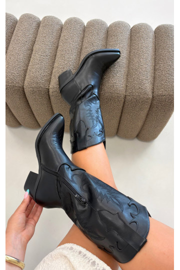 Stivali alti in stile cowboy con tacco in pelle sintetica nera Jarissa