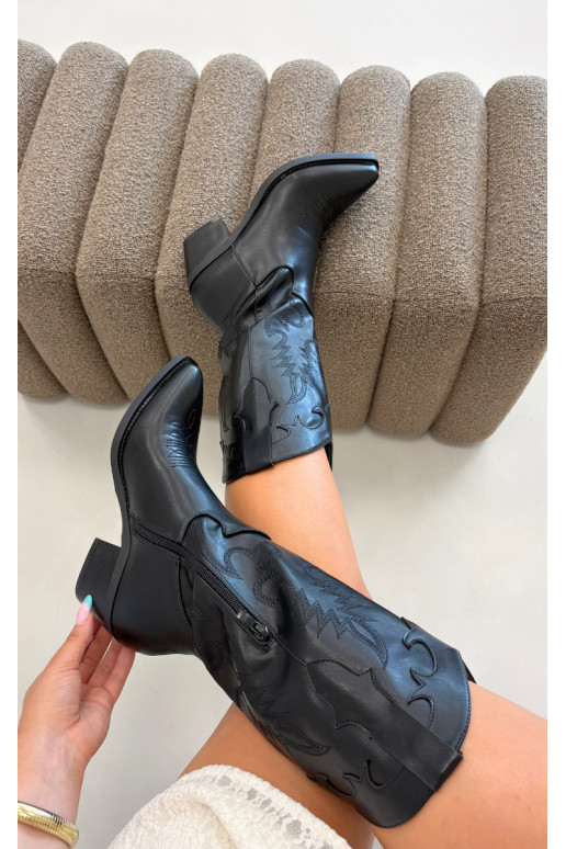 Stivali alti in stile cowboy con tacco in pelle sintetica nera Jarissa