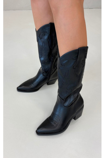 Stivali alti in stile cowboy con tacco in pelle sintetica nera Jarissa 2