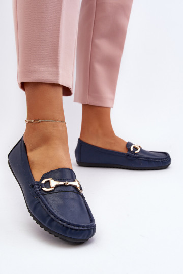 Mocassini classici da donna in pelle sintetica blu scuro Demese