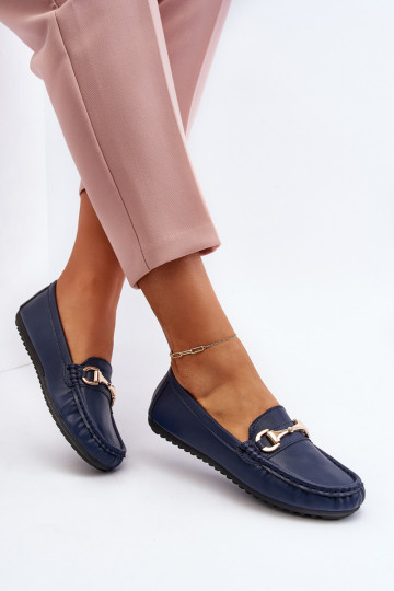 Mocassini classici da donna in pelle sintetica blu scuro Demese 2