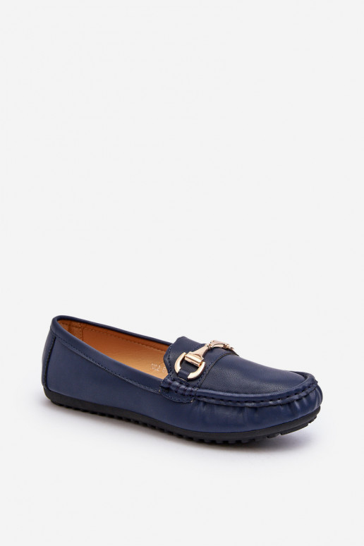 Mocassini classici da donna in pelle sintetica blu scuro Demese