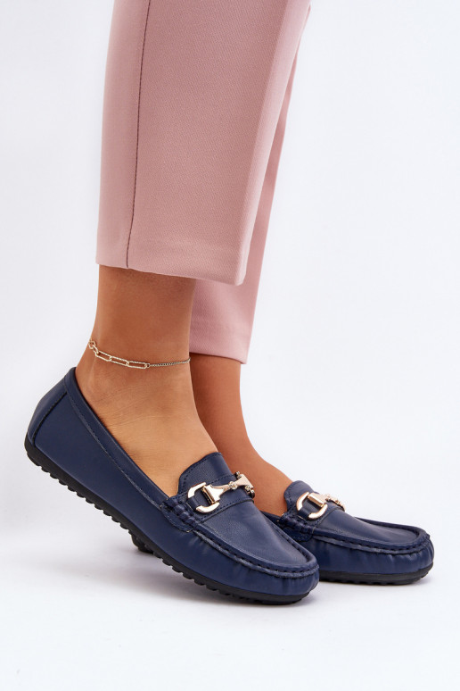 Mocassini classici da donna in pelle sintetica blu scuro Demese