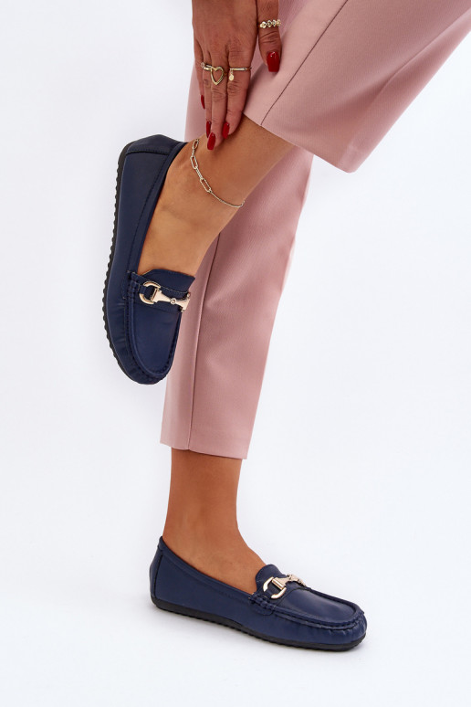 Mocassini classici da donna in pelle sintetica blu scuro Demese