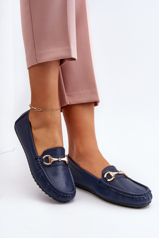 Mocassini classici da donna in pelle sintetica blu scuro Demese