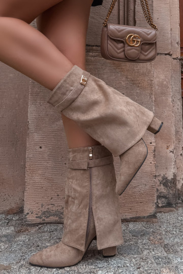 Stivaletti da donna foderati con tacchi decorati khaki Luvielle