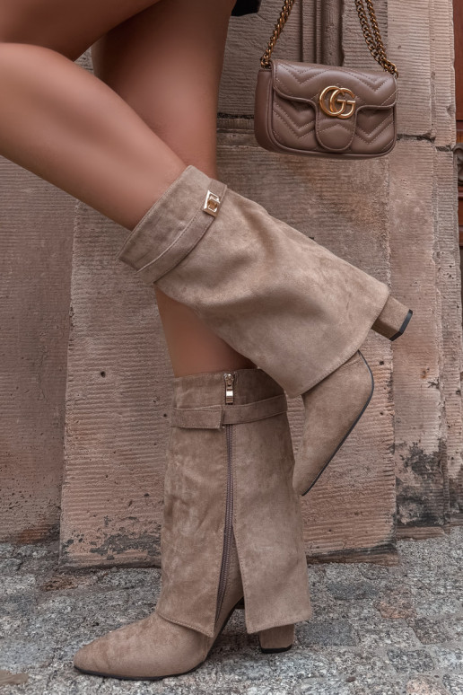 Stivaletti da donna foderati con tacchi decorati khaki Luvielle