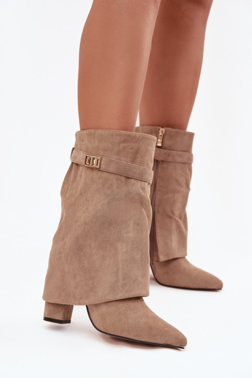 Stivaletti da donna foderati con tacchi decorati khaki Luvielle