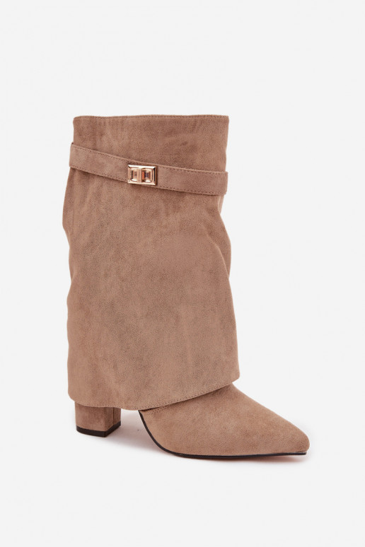Stivaletti da donna foderati con tacchi decorati khaki Luvielle