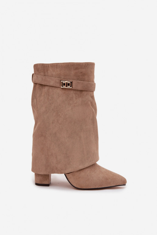 Stivaletti da donna foderati con tacchi decorati khaki Luvielle