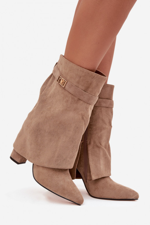 Stivaletti da donna foderati con tacchi decorati khaki Luvielle