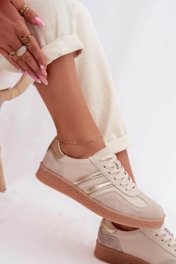 Sneakers da donna in pelle S.Barski LR61-7059 sabbia