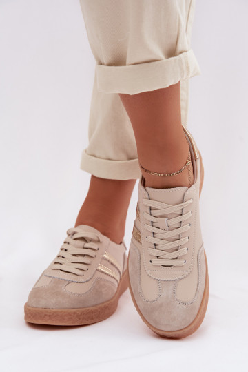 Sneakers da donna in pelle S.Barski LR61-7059 sabbia 2